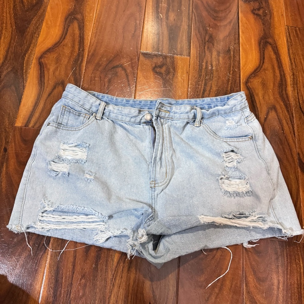 Women's Light Blue Distressed Denim Shorts